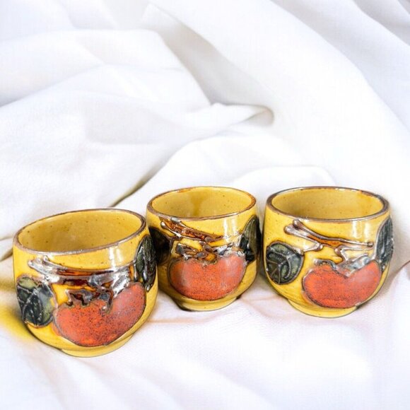 Vintage Japanese Ceramic Porcelain Tea Cup Mug Set 3 With Painted Fruit Speckled - Picture 3 of 16